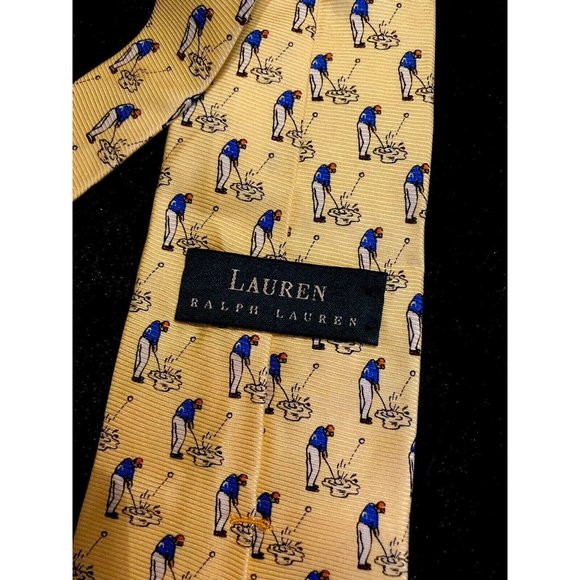 Lauren/Ralph Lauren Golf Neck Tie Yellow Silk Made in USA-EUC- - Picture 4 of 10